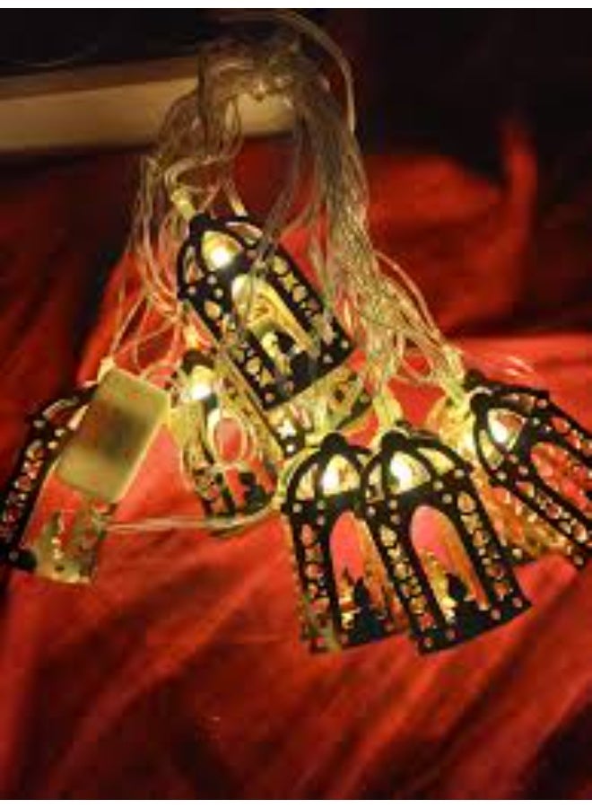 Ramadan Decoration - Metal Light String with 10 Pieces - Mosque, Crescent, and Lantern - Image 4